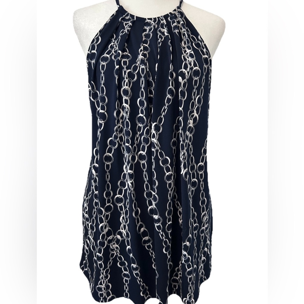 Banana Republic Factory Halter Neckline Navy With White Chain Pattern Top Size M
